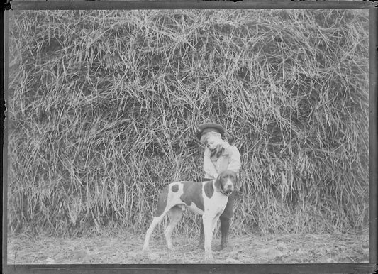 Plaque verre photo ancienne négatif noir et blanc 6x9 cm enfant braque chien - La Boutique Du Tirage 