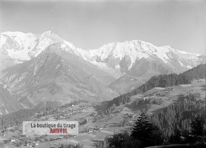 Mont-Blanc, vallée de l’Arve, plaque verre, photo ancienne, négatif 9x12 cm
