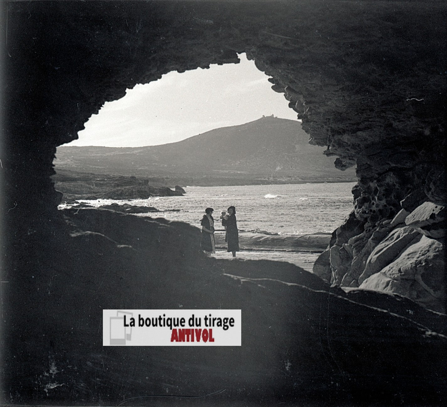 Algérie, paysage mer, plaque verre, photo stéréo, négatif N&B 6x13 cm