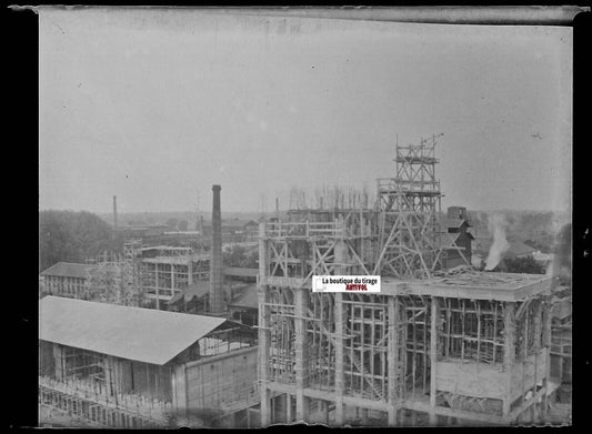 Travaux, industrie, Plaque verre photo ancienne, négatif noir & blanc 6x9 cm