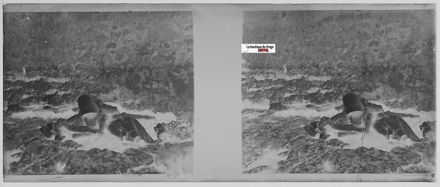 Bébé enfant,Plaque verre photo stéréoscopique, négatif noir & blanc 4,5x10,7 cm