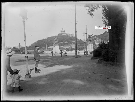 Turin, Italie, Plaque verre photo ancienne, négatif noir & blanc 9x12 cm