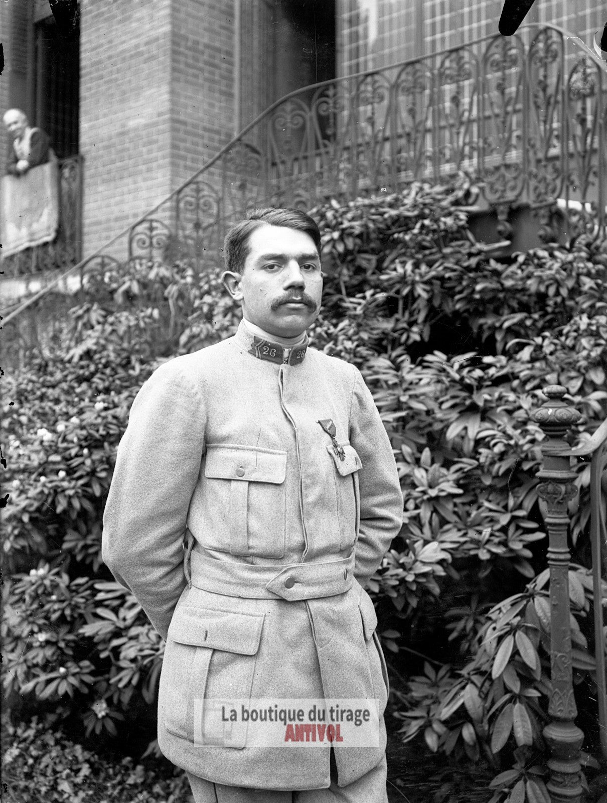 Officier du 26ᵉ régiment, soldat, plaque verre, photo ancienne, négatif 9x12 cm