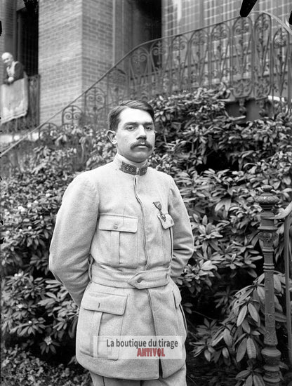 Officier du 26ᵉ régiment, soldat, plaque verre, photo ancienne, négatif 9x12 cm