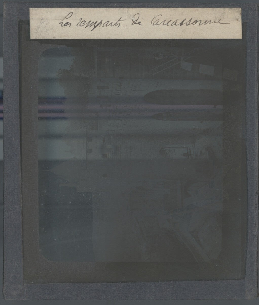 Cité de Carcassonne, photo plaque verre, noir et blanc, positif 8,5x10 cm