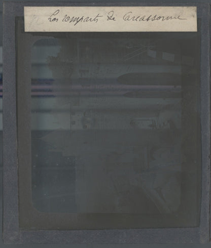 Cité de Carcassonne, photo plaque verre, noir et blanc, positif 8,5x10 cm