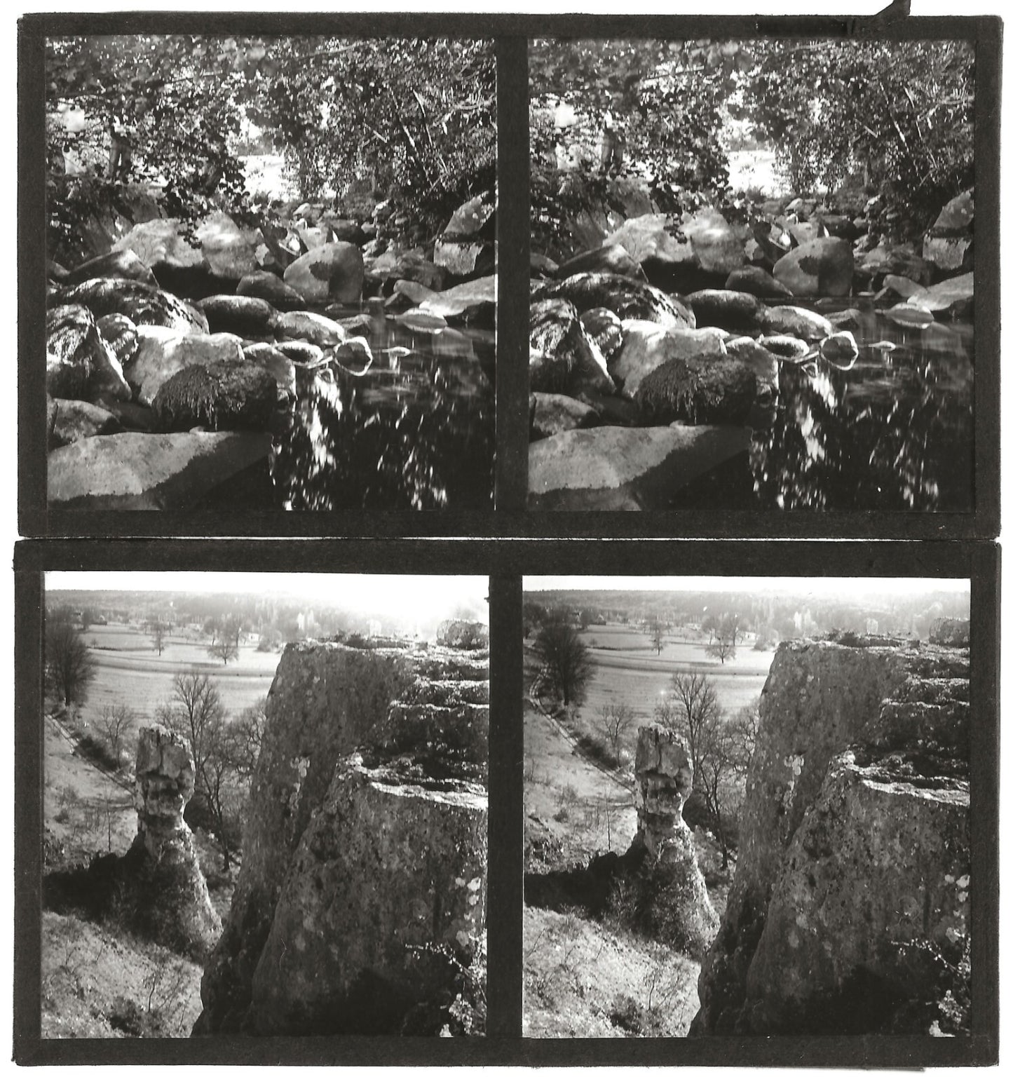 Paysages France, photos stéréoscopique plaques de verre, lot 10 positifs 7x13 cm