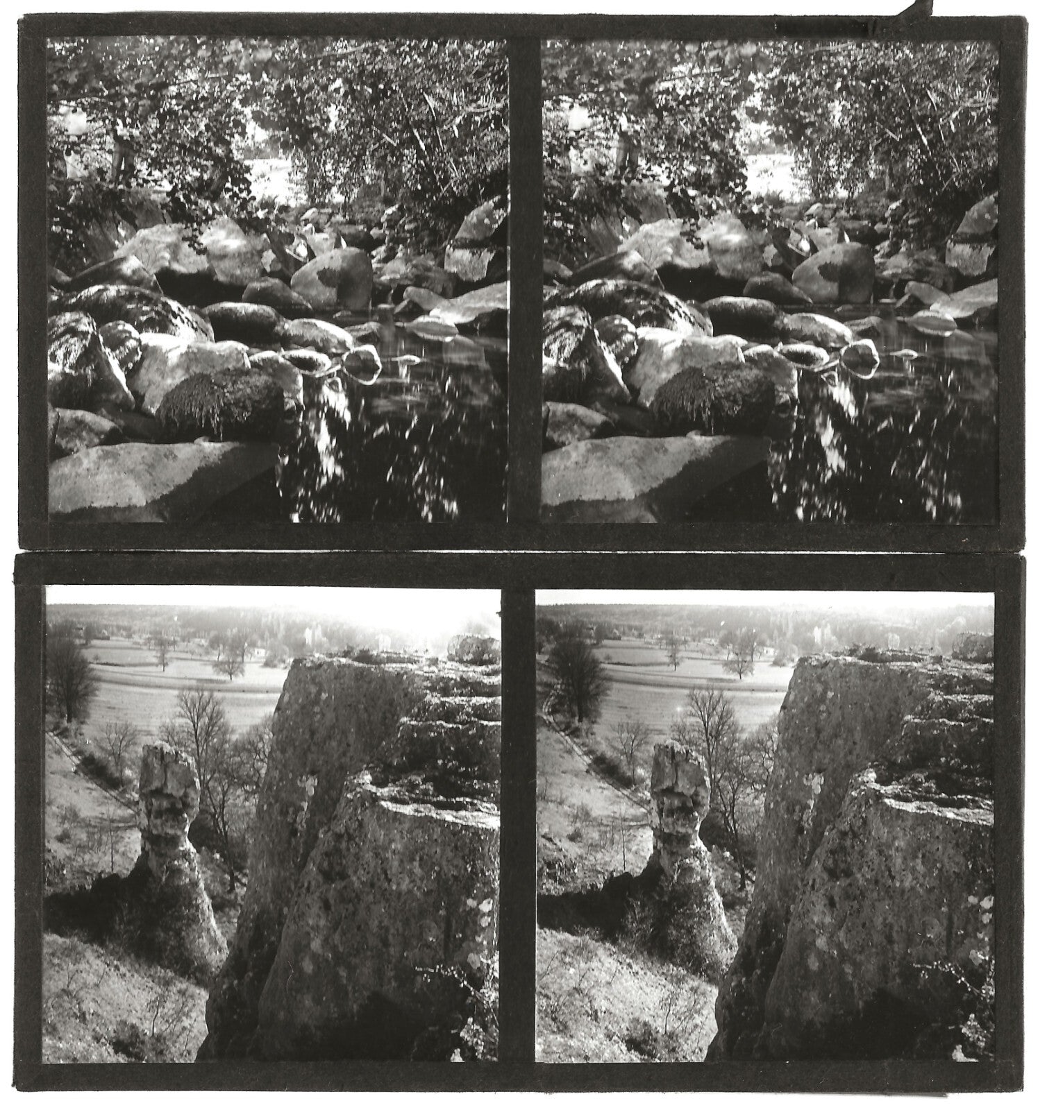 Paysages France, photos stéréoscopique plaques de verre, lot 10 positifs 7x13 cm