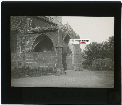 Eglise de Polignac, photo plaque verre, noir & blanc, positif 8,5x10 cm