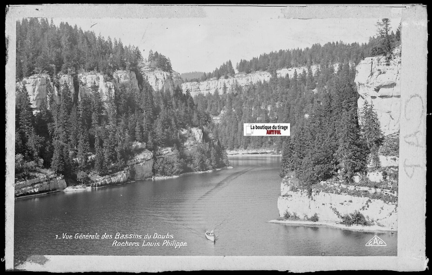 Plaque verre photo négatif noir & blanc 9x14 cm, Rochers Louis-Philippe, Doubs