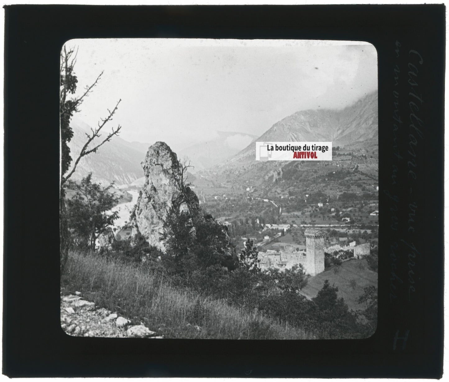 Village Castellane, Provence, photo ancienne plaque de verre, positif 8,5x10 cm