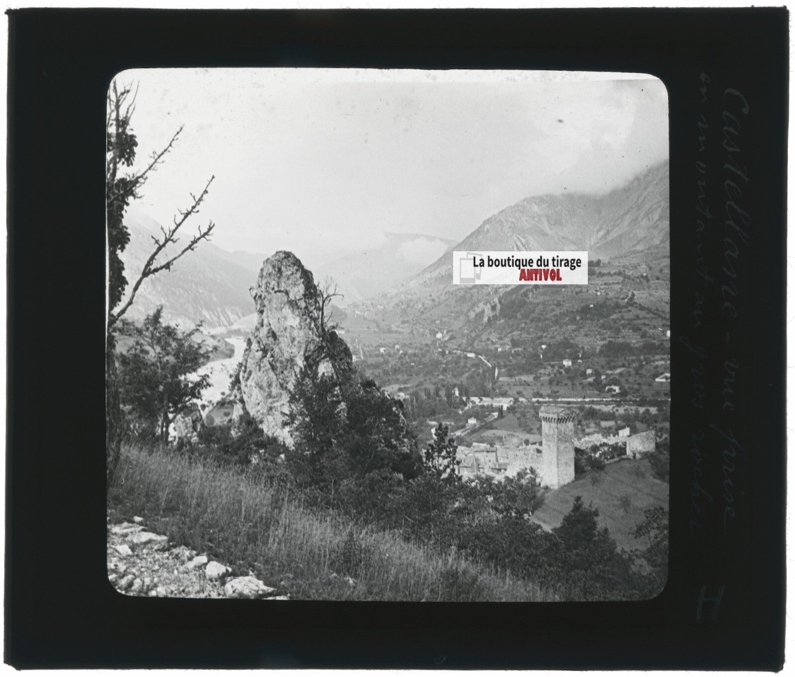 Village Castellane, Provence, photo ancienne plaque de verre, positif 8,5x10 cm