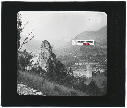 Village Castellane, Provence, photo ancienne plaque de verre, positif 8,5x10 cm