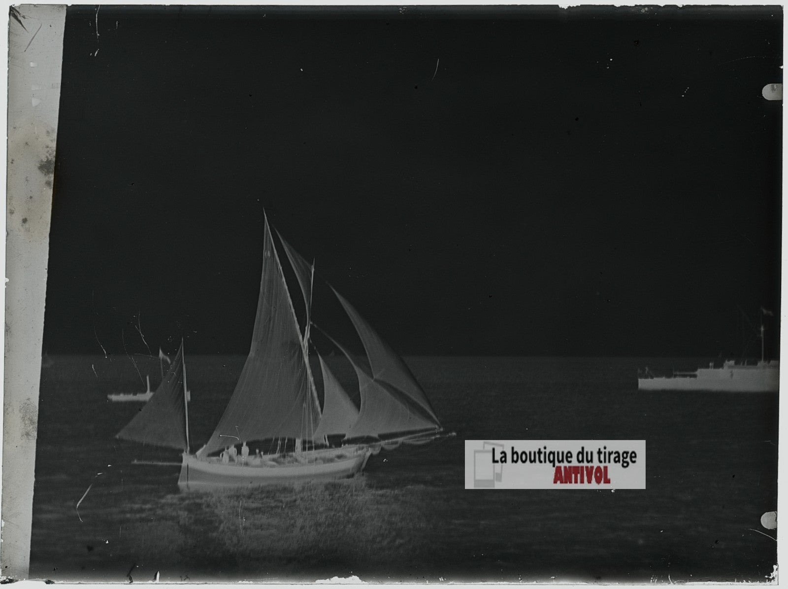 Bateau mer Méditerranée, Algérie, plaque verre photo ancienne, négatif 9x12 cm