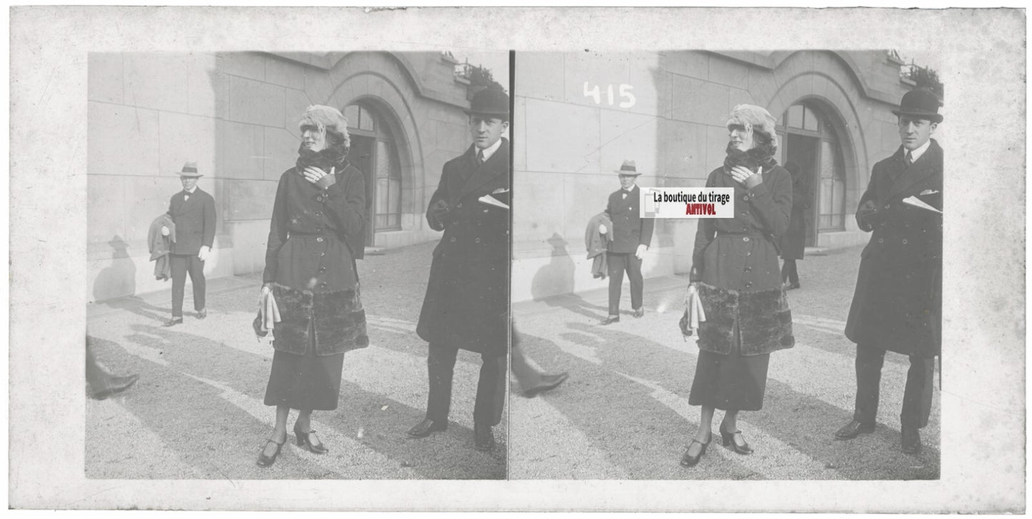 Hippodrome de Longchamp, Paris, plaque verre stéréoscopique, positif 8,5x17 cm