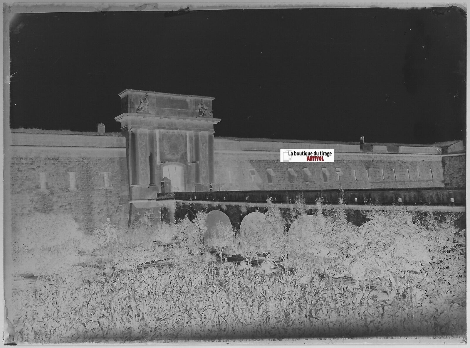 Château Sant Ferran, Figueres, Plaque verre photo, négatif noir & blanc 9x12 cm