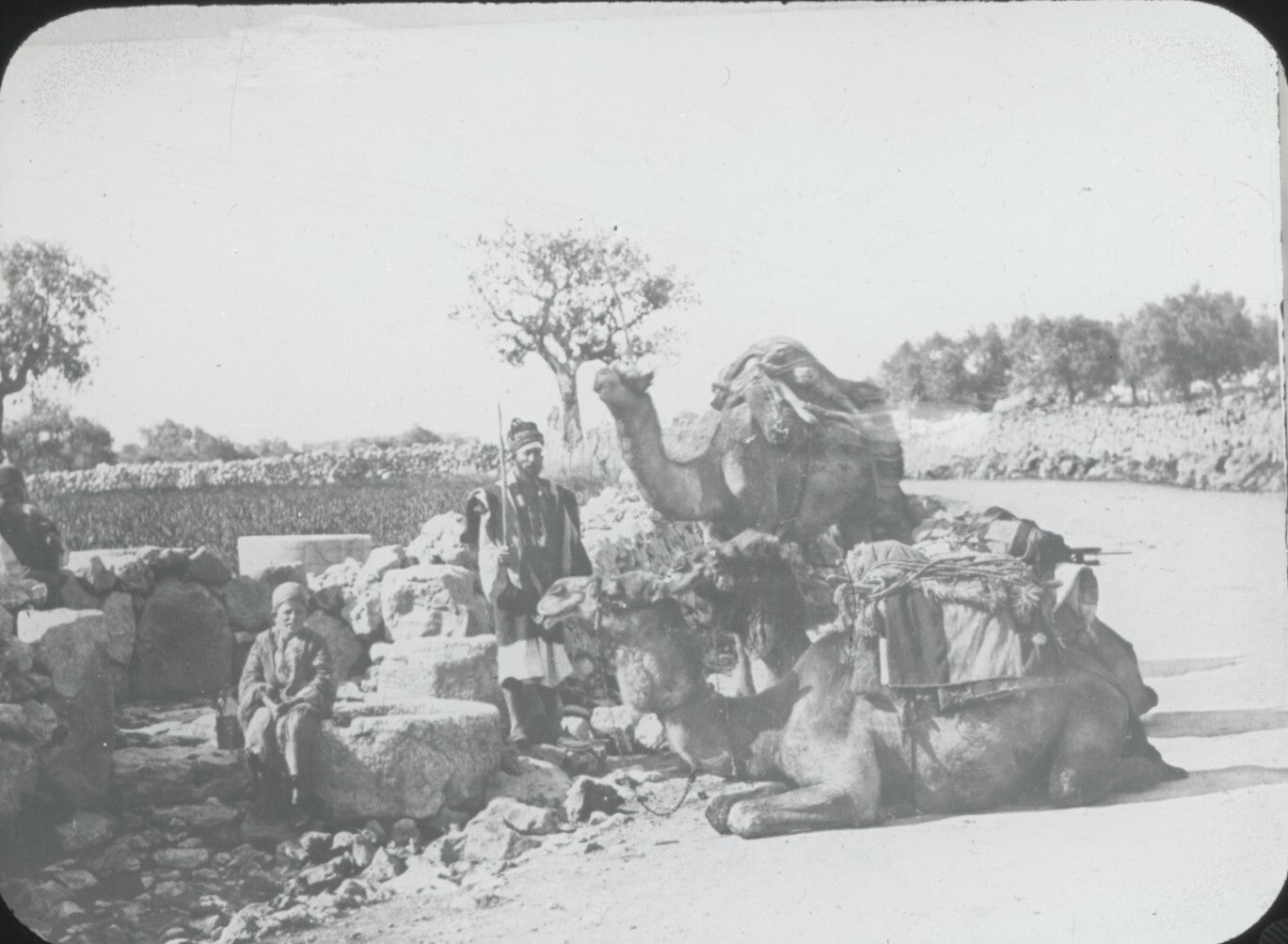 Puits des Mages, Palestine, photo ancienne plaque de verre, positif 8,5x10 cm