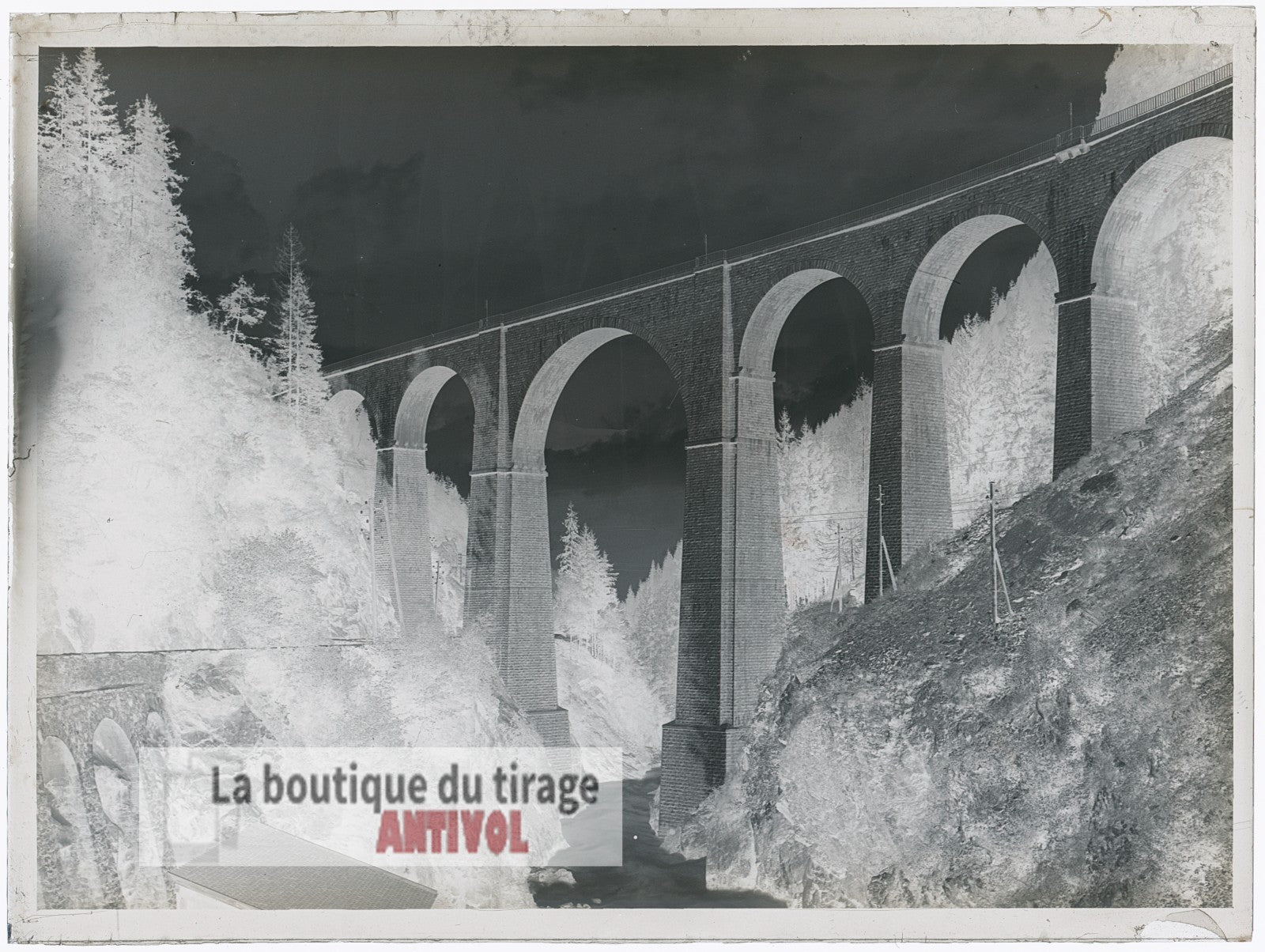 Viaduc Sainte-Marie, Les Houches, plaque verre, photo ancienne, négatif 9x12 cm
