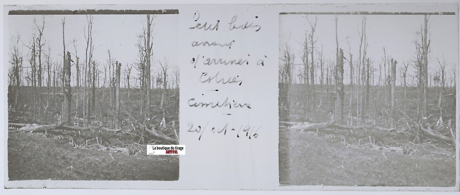 Assevillers Estrées, Plaque verre stéréo positif ancien noir & blanc 4,5x10,7 cm