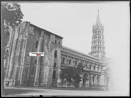 Toulouse, Saint-Sernin, Plaque verre photo, négatif noir & blanc 9x12 cm