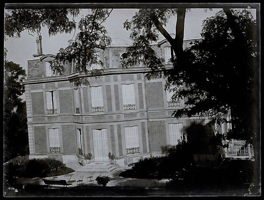 Plaque verre photo ancienne négatif noir et blanc 4x6 cm château parc vintage 