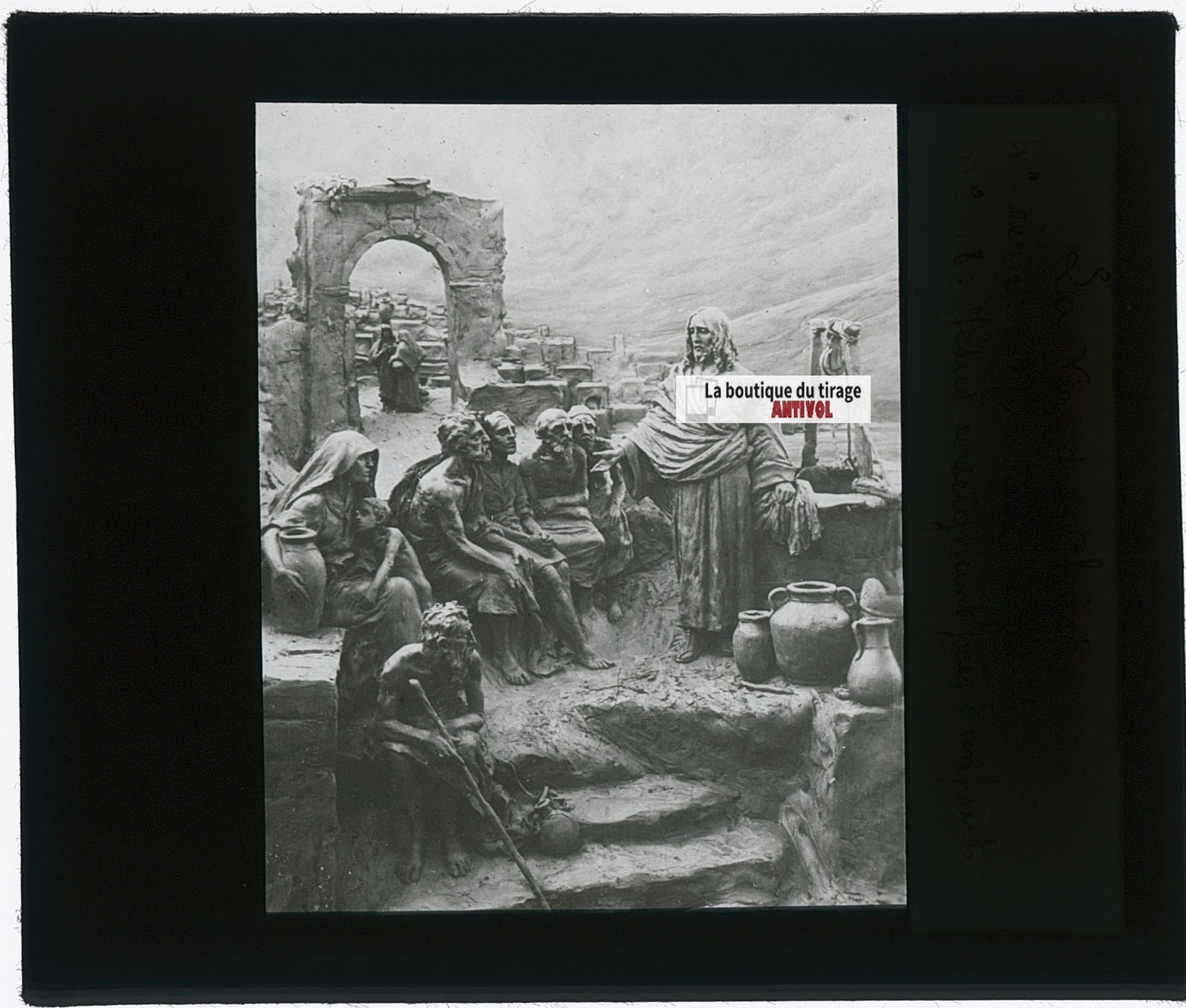 Ministère de Jésus, photo plaque verre, noir & blanc, positif 8,5x10 cm