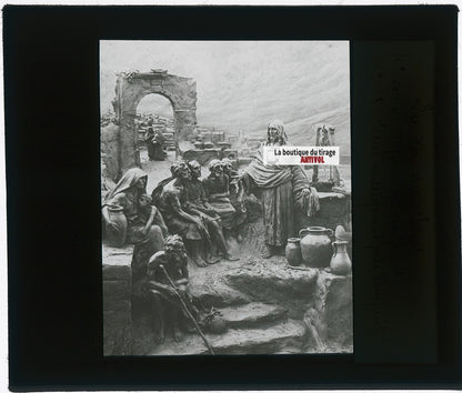 Ministère de Jésus, photo plaque verre, noir & blanc, positif 8,5x10 cm