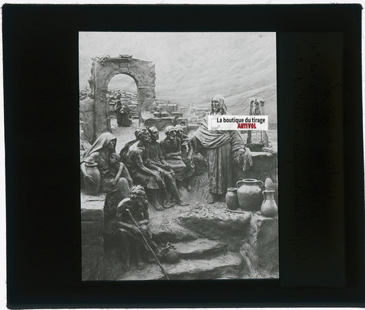 Ministère de Jésus, photo plaque verre, noir & blanc, positif 8,5x10 cm