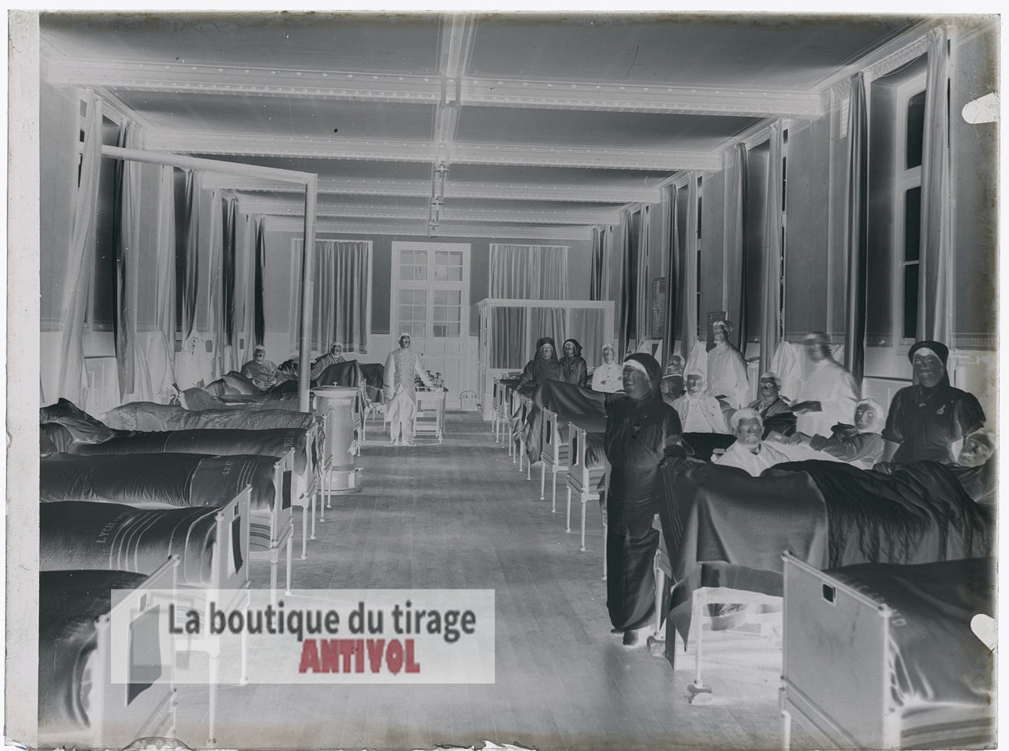Blessés, soldats, hôpital WW1, plaque verre, photo ancienne, négatif 9x12 cm