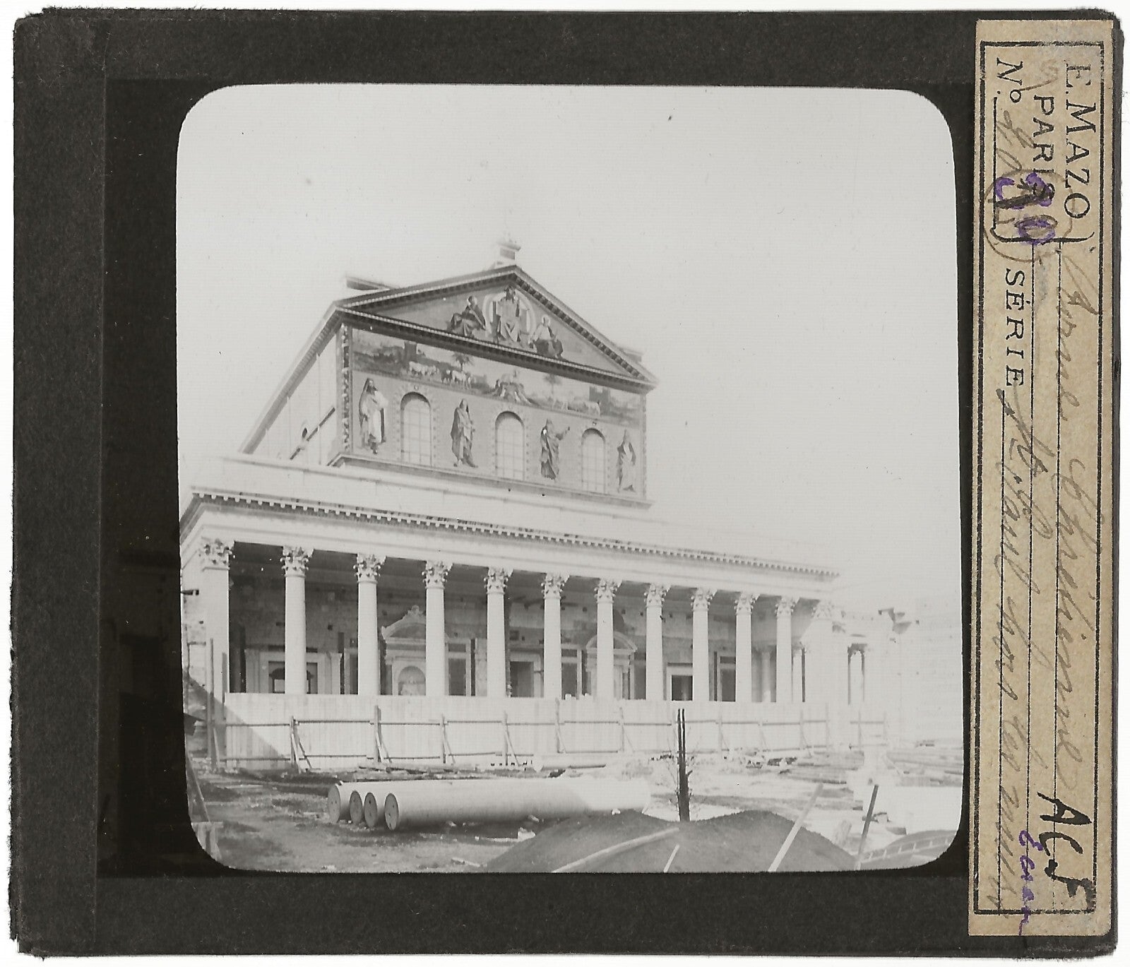 Basilique Saint-Paul-Hors-Les-Murs, Rome, photo plaque verre, positif 8,5x10 cm