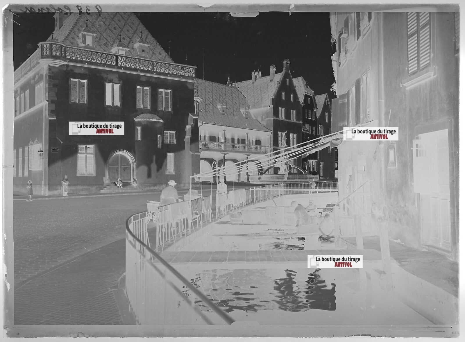Plaque verre photo ancienne négatif noir et blanc 13x18 cm Colmar centre