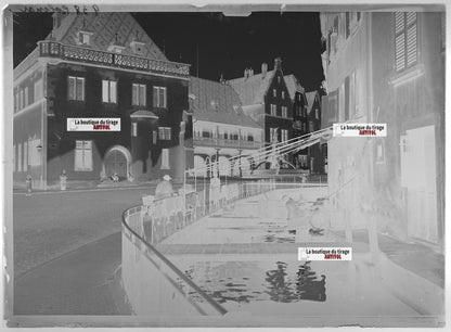 Plaque verre photo ancienne négatif noir et blanc 13x18 cm Colmar centre