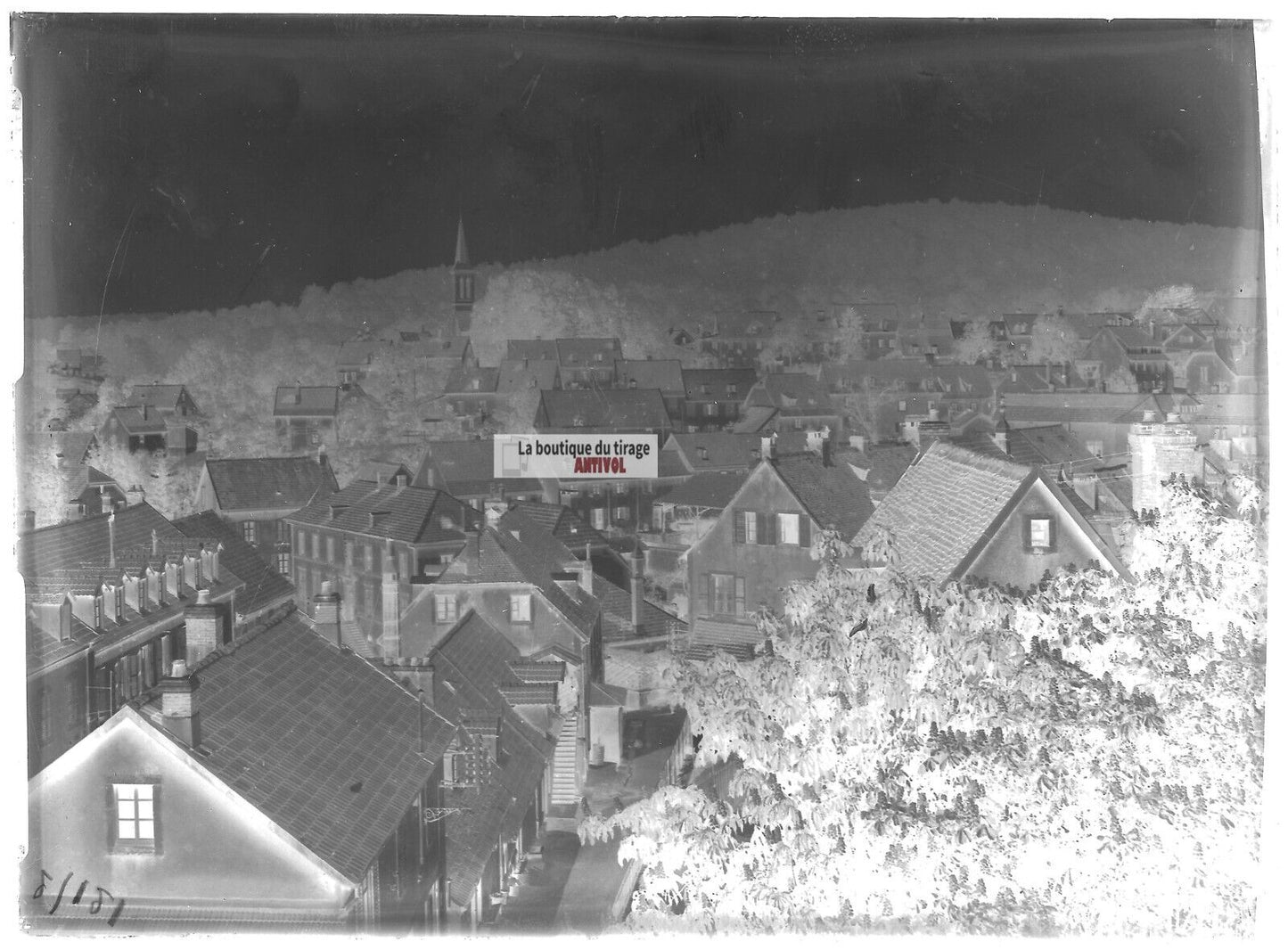 Plaque verre photo ancienne négatif noir et blanc 13x18cm Beaucourt village rue