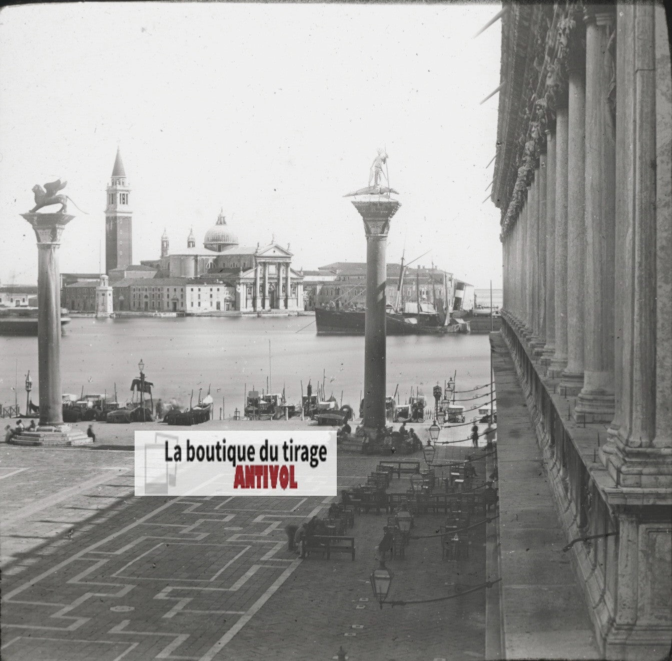 Place Saint-Marc, Venise Italie, photo ancienne plaque verre, positif 8,5x10 cm