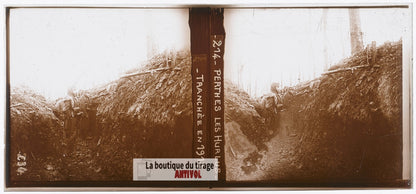 Perthes-lès-Hurlus, guerre WW1, plaque verre photo ancienne stéréo 6x13 cm
