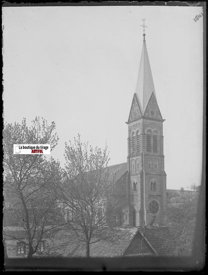 Ettendorf église Alsace, Plaque verre photo, négatif ancien noir & blanc 9x12 cm