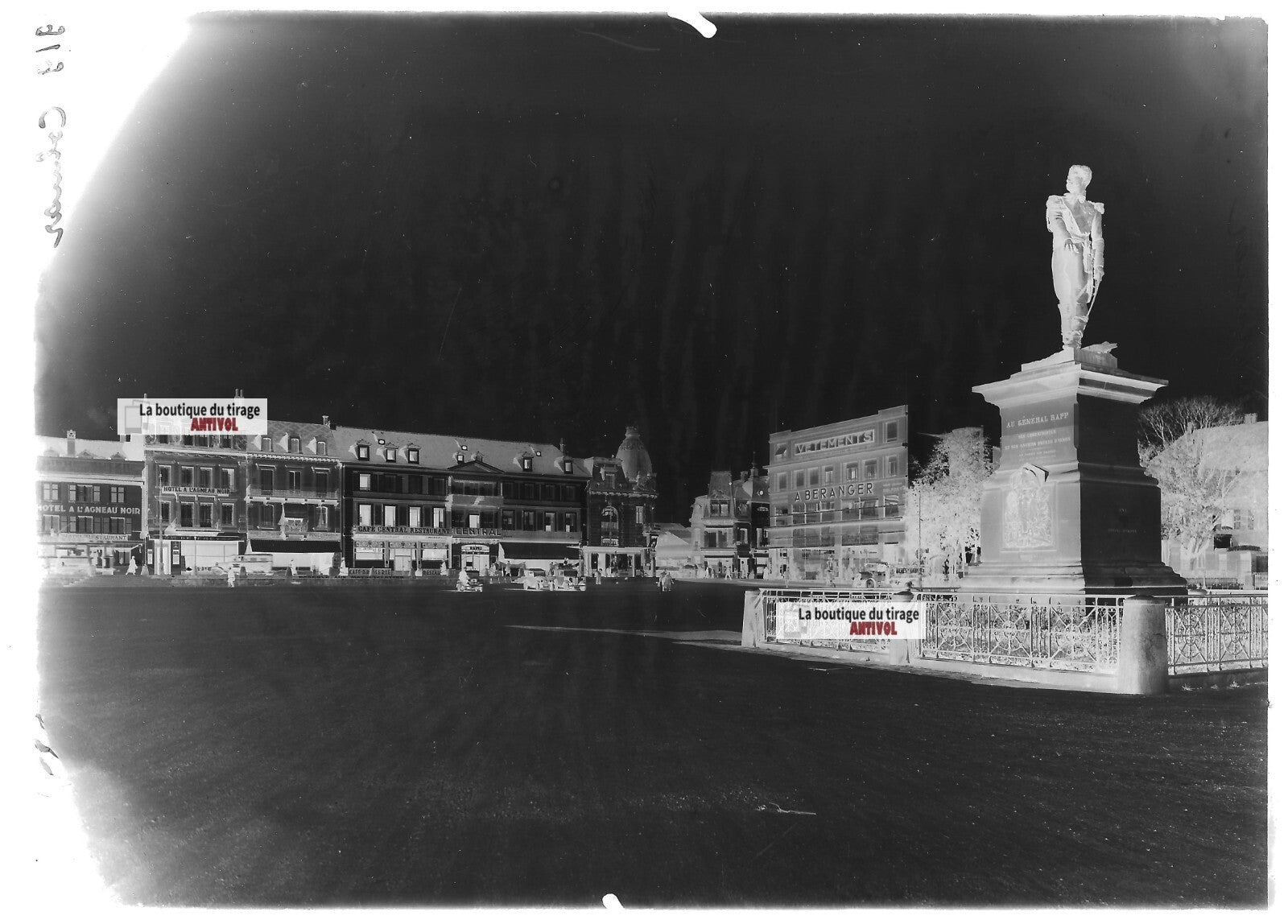 Plaque verre photo ancienne négatif noir et blanc 13x18 cm Colmar voitures Rapp