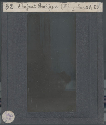 Luc, scène religieuse, dessin peinture plaque de verre, positif 8,5x10 cm