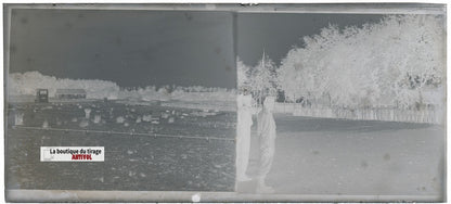 Camp du Ruchard, soldats, plaque verre, photo ancienne, négatif N&B 6x13 cm