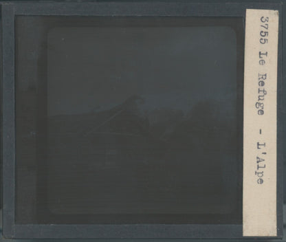 Refuge de l’Alpe, montagne, photo plaque verre, noir & blanc, positif 8,5x10 cm