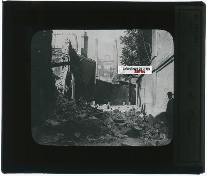 Reims, guerre bombardement, photo plaque verre, noir & blanc, positif 8,5x10 cm