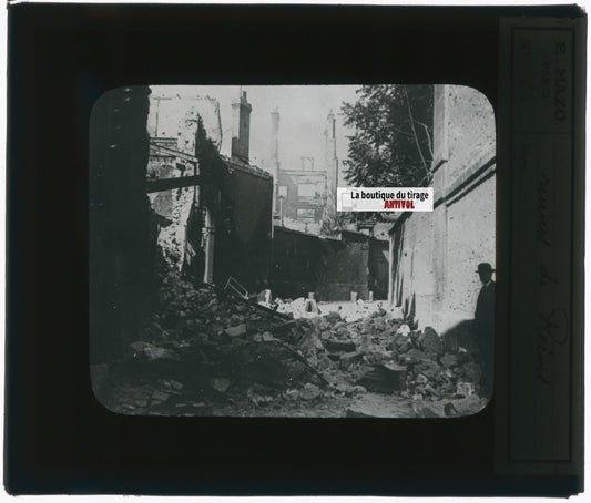 Reims, guerre bombardement, photo plaque verre, noir & blanc, positif 8,5x10 cm