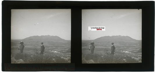 Paysage, Bir el Afou, Tunisie 1908, plaque verre stéréoscopique, positif 7x15 cm