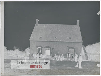 Scène paysanne, France, village, plaque verre, photo ancienne, négatif 9x12 cm