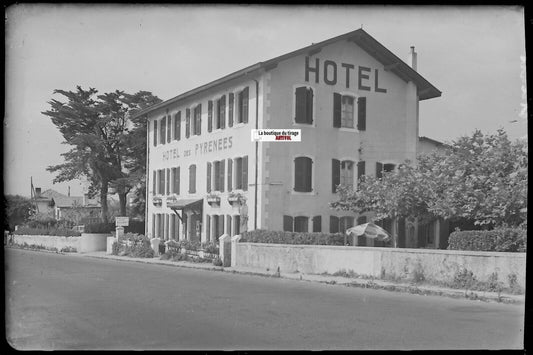 Bidart, hôtel des Pyrénées, Plaque verre photo, négatif noir & blanc 10x15 cm