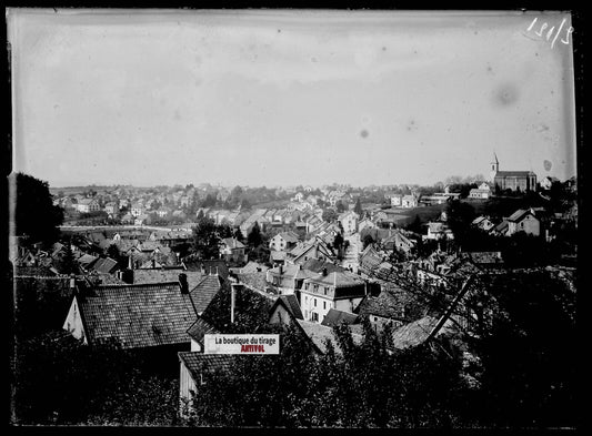 Plaque verre photo ancienne négatif noir et blanc 13x18cm Beaucourt village rue