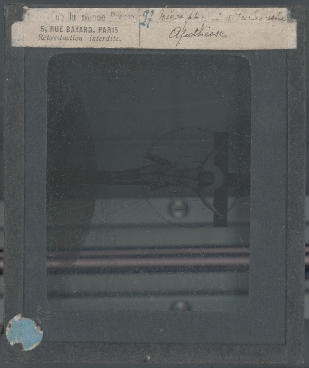 Scène religieuse, dessin, peinture, ancienne plaque de verre, positif 8,5x10 cm