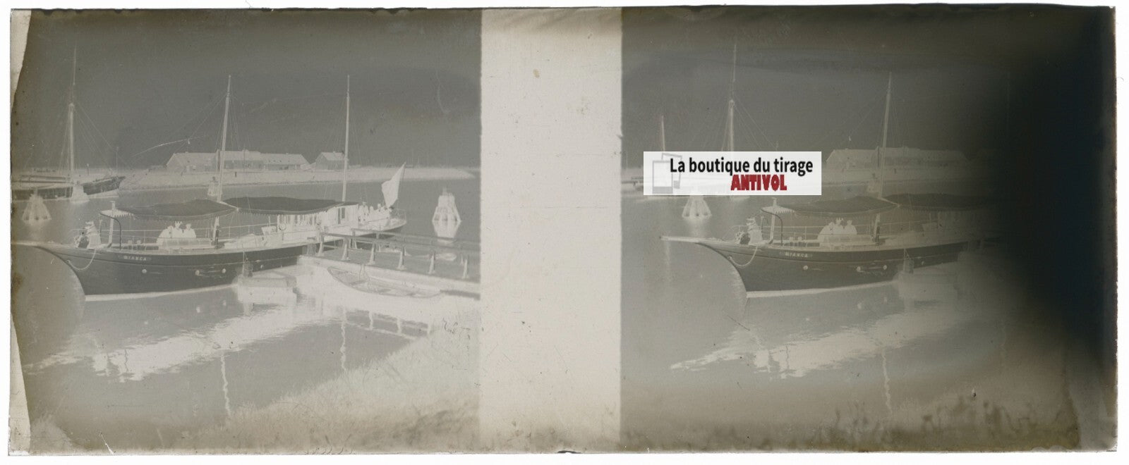 Bateau Bianca, Plaque verre stéréoscopie, négatif noir & blanc 4,5x10,7 cm
