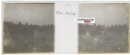 Bou Saâda, Algérie, Plaque verre stéréoscopie, positif noir & blanc 4,5x10,7 cm