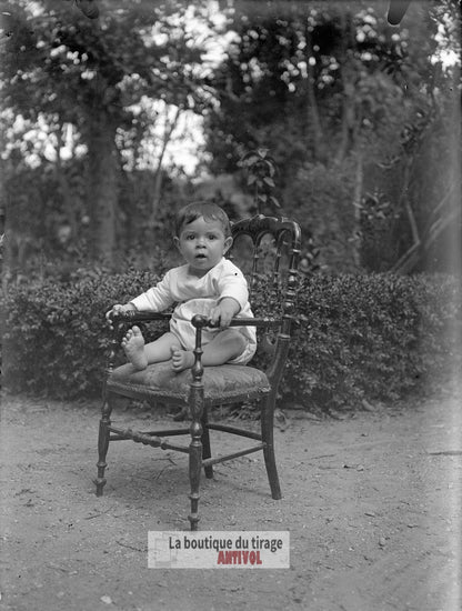 Bébé, enfant, personnage, plaque verre, photo ancienne, négatif 9x12 cm
